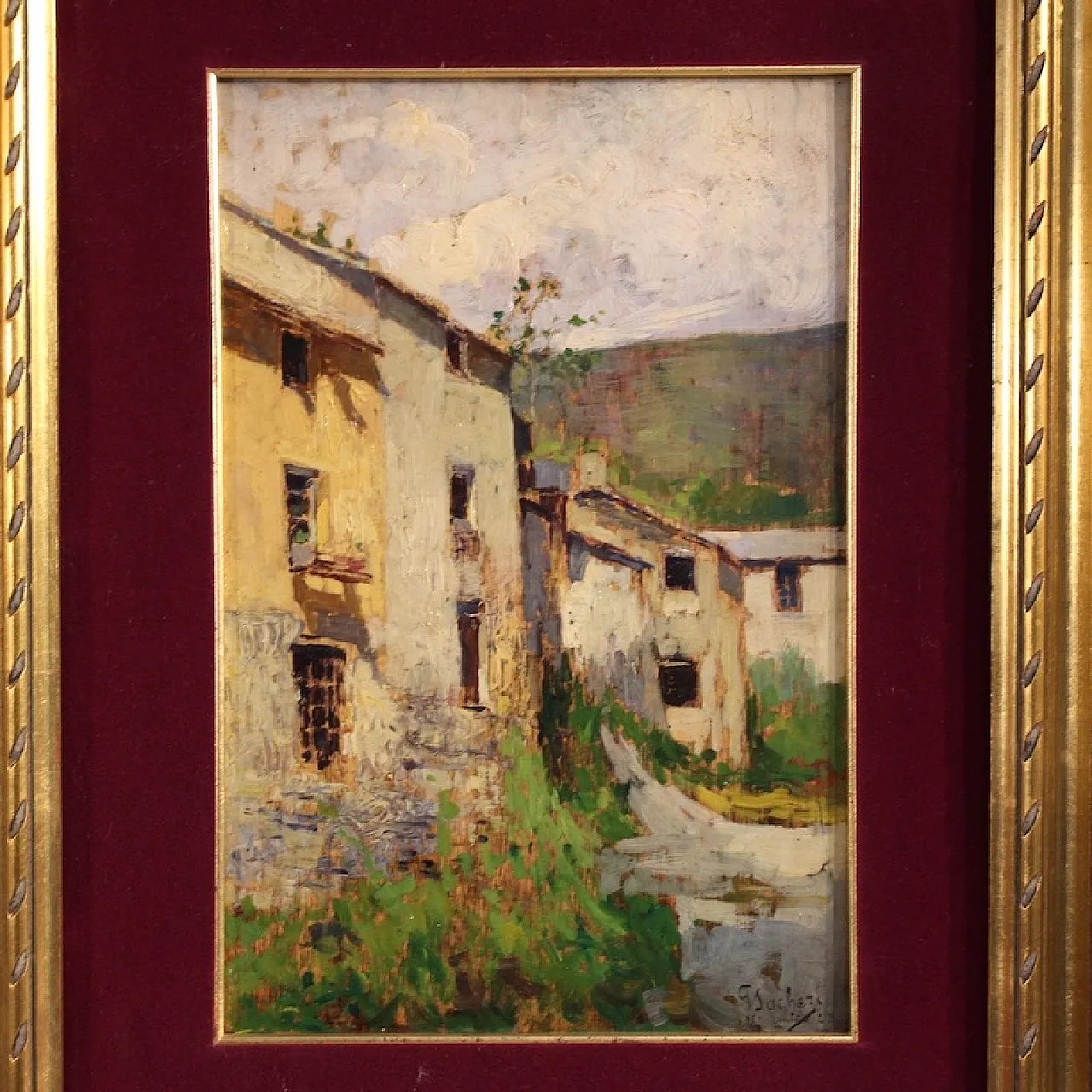 Landscape with houses, oil painting on canvas, 20th century 2