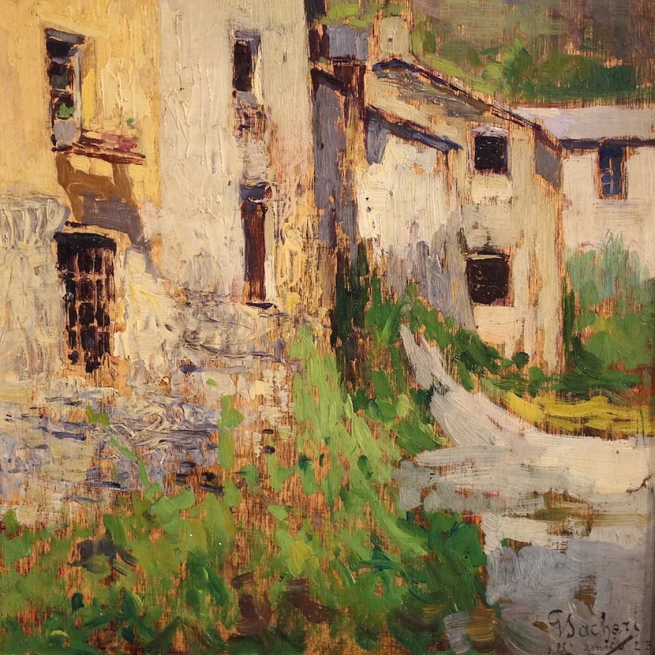 Landscape with houses, oil painting on canvas, 20th century 4