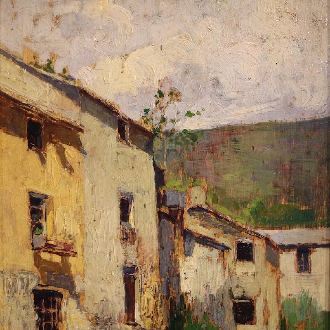Landscape with houses, oil painting on canvas, 20th century 7