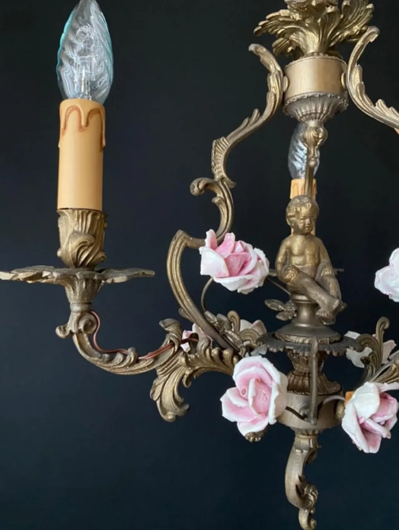 Lampadario in porcellana e ottone, anni '60 5
