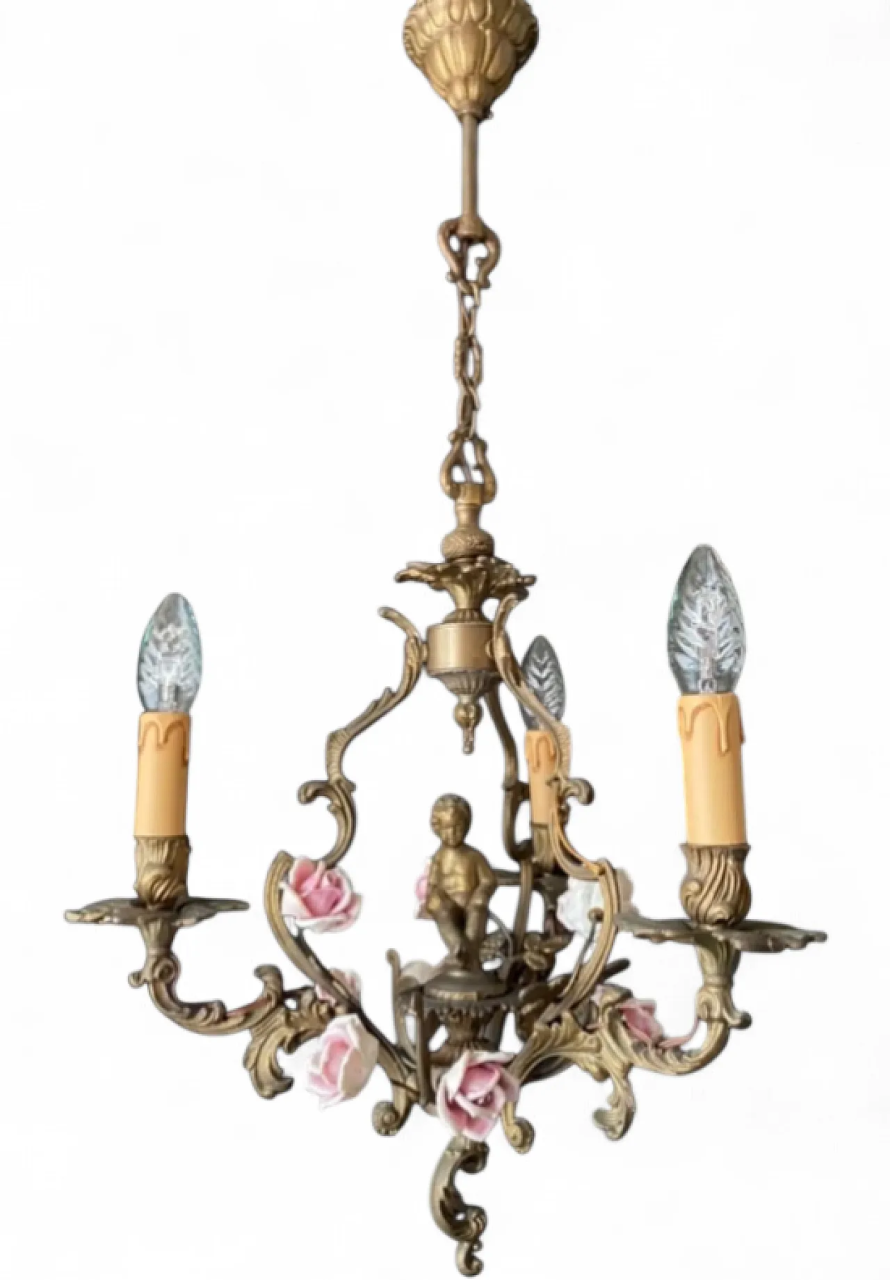 Lampadario in porcellana e ottone, anni '60 9