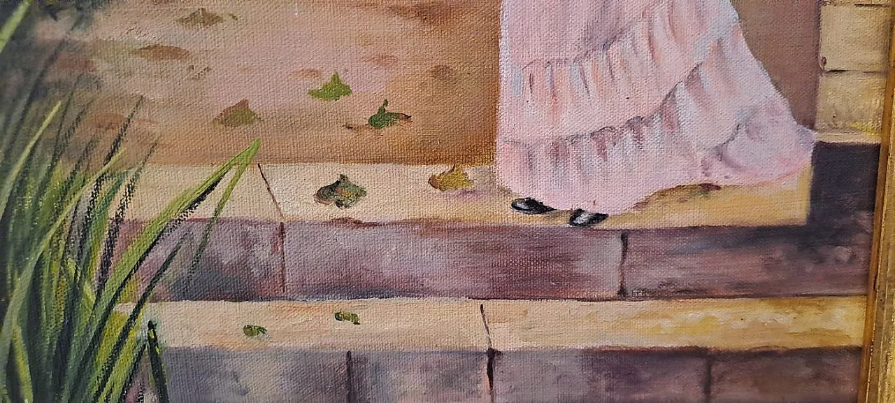 Scena Romantica con Dama e Cigni sul Fiume, olio su tela, primo '900 6
