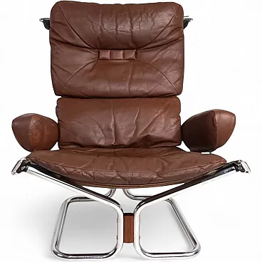 Westnofa Wing leather armchair by Harald Relling, 1970s