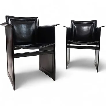Pair of Arrben Solaria leather chairs by Tito Agnoli, 1970s