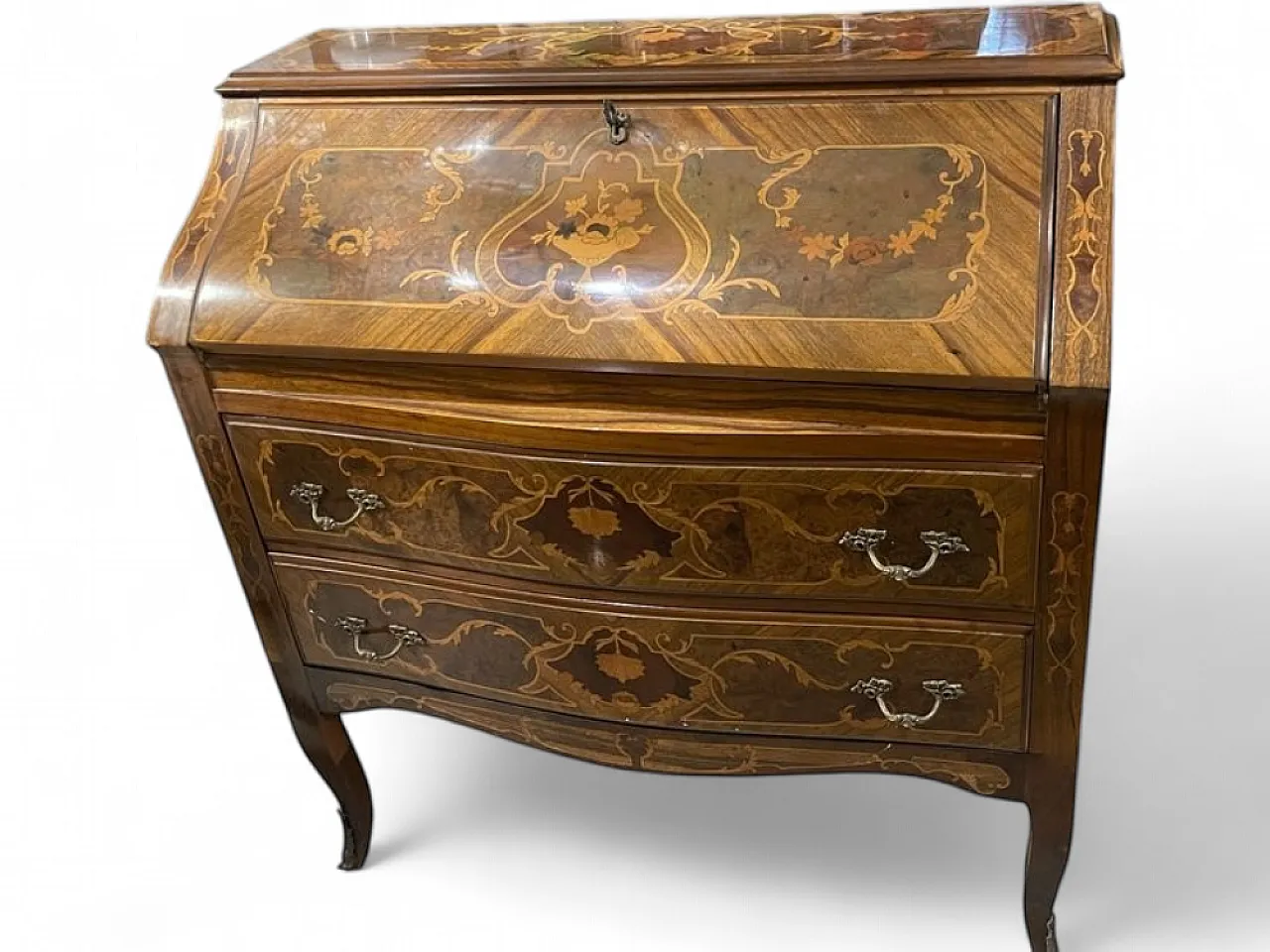 Italian inlaid bombe desk with flap front, 1950s 17