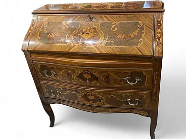 Italian inlaid bombe desk with flap front, 1950s