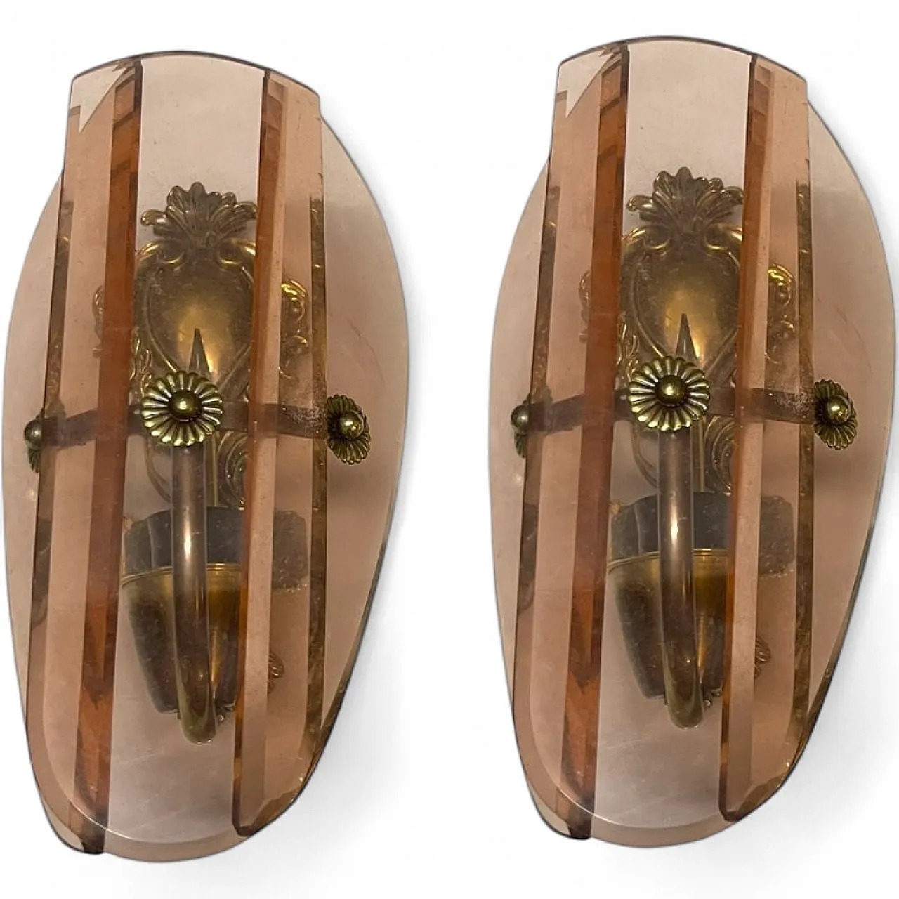 Pair of Italian bronze and pink glass sconce, 1950s 11