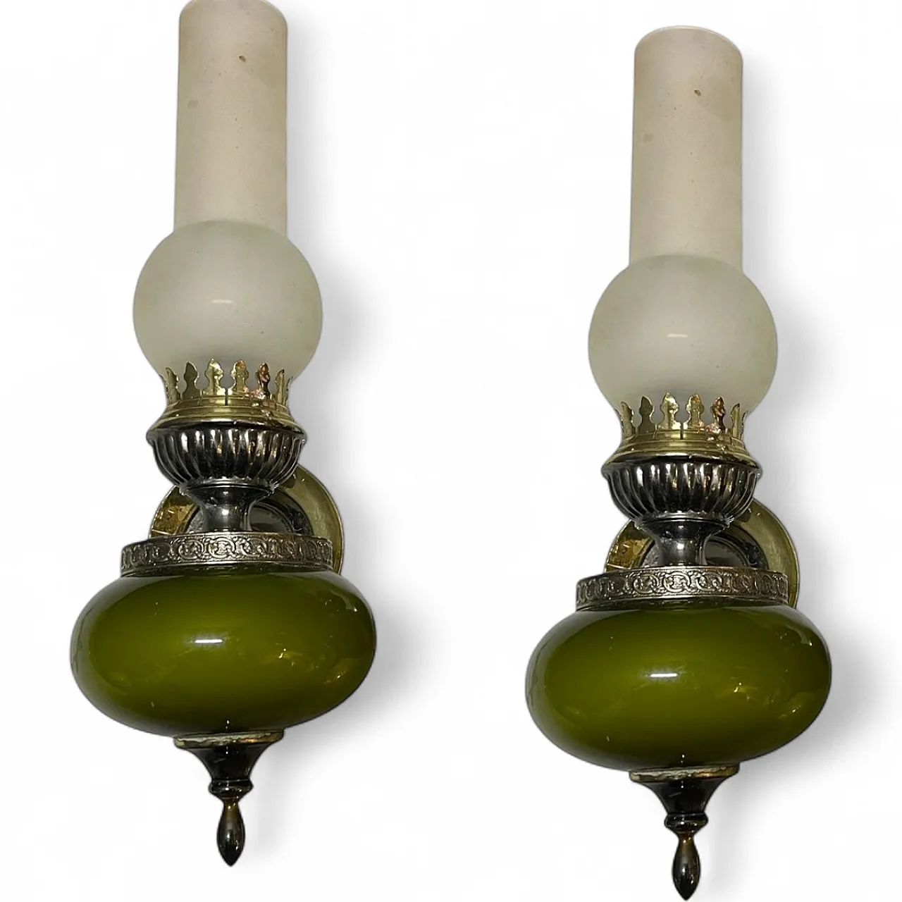 Pair of Italian Green Opaline Glass Wall Sconce from Targhetti, 1960s 9