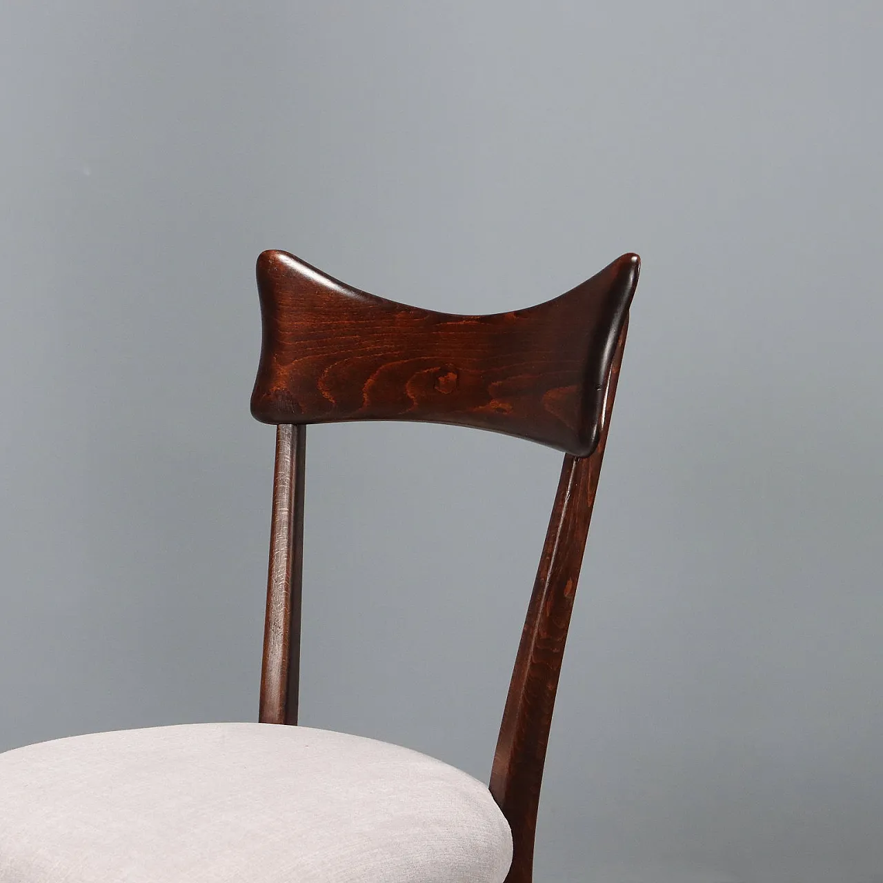 6 Sedie da pranzo in legno e tessuto, anni '50 6