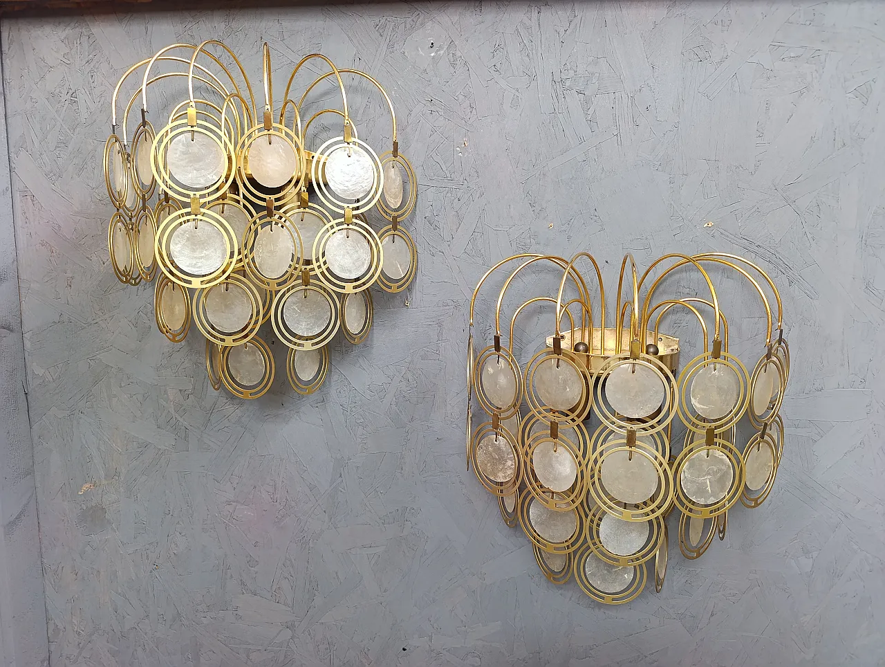 6 applique Verner Panton in ottone e madreperla, anni '70 1