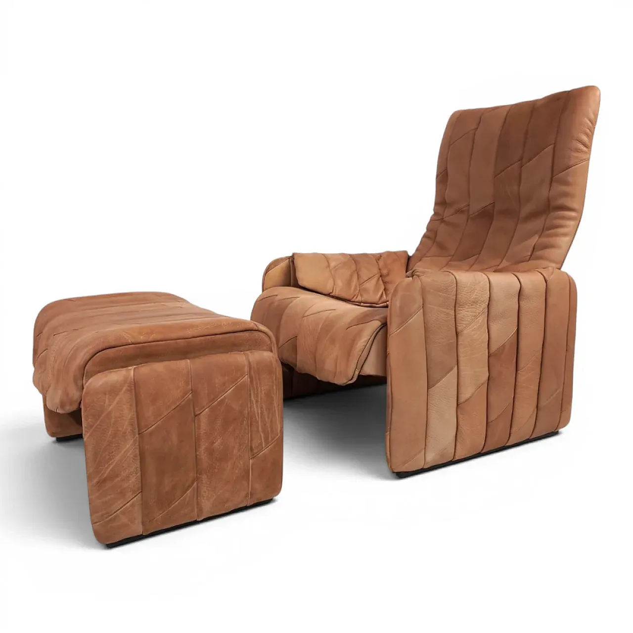 Sedia patchwork in pelle di bufalo De Sede Ds 50 con pouf, anni '70 1