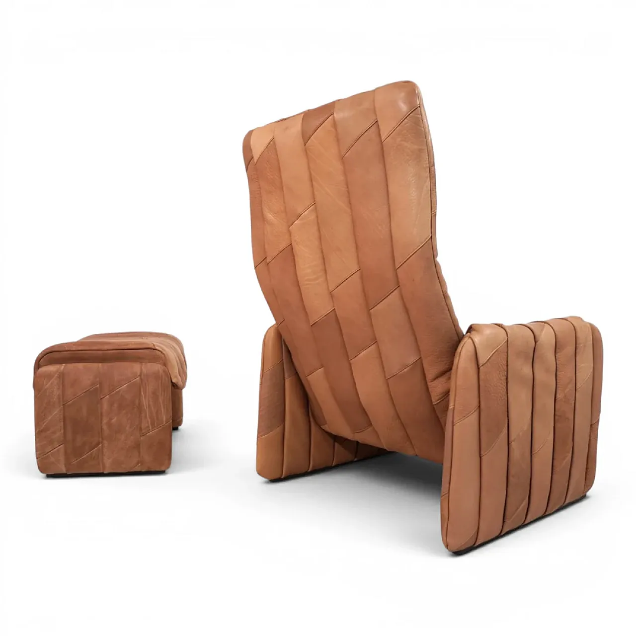 Sedia patchwork in pelle di bufalo De Sede Ds 50 con pouf, anni '70 2
