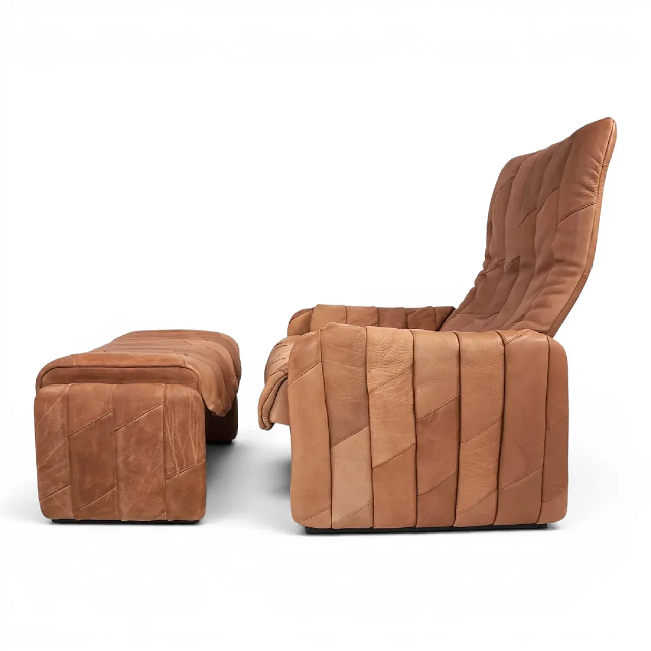 Sedia patchwork in pelle di bufalo De Sede Ds 50 con pouf, anni '70 3