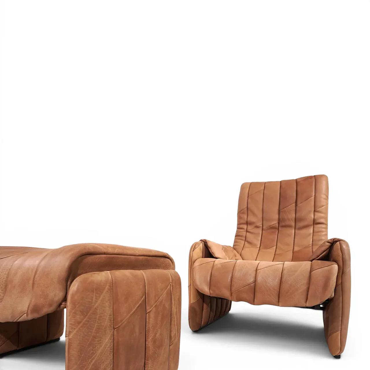 Sedia patchwork in pelle di bufalo De Sede Ds 50 con pouf, anni '70 4