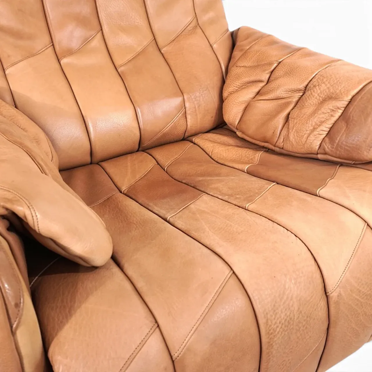 Sedia patchwork in pelle di bufalo De Sede Ds 50 con pouf, anni '70 6