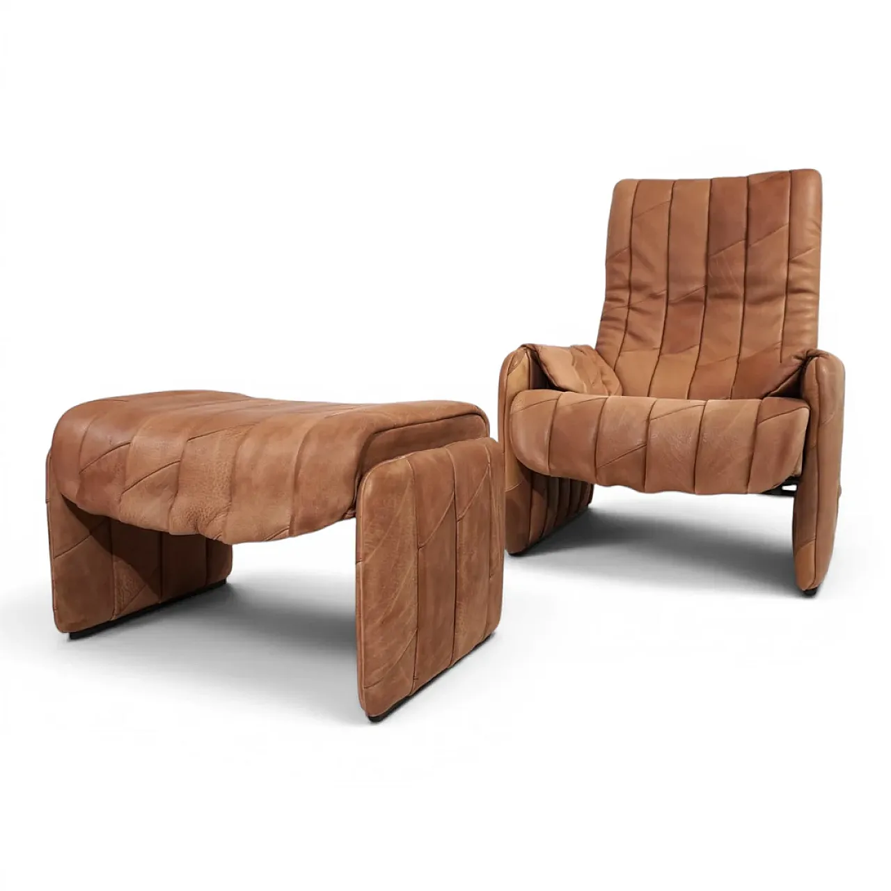 Sedia patchwork in pelle di bufalo De Sede Ds 50 con pouf, anni '70 9
