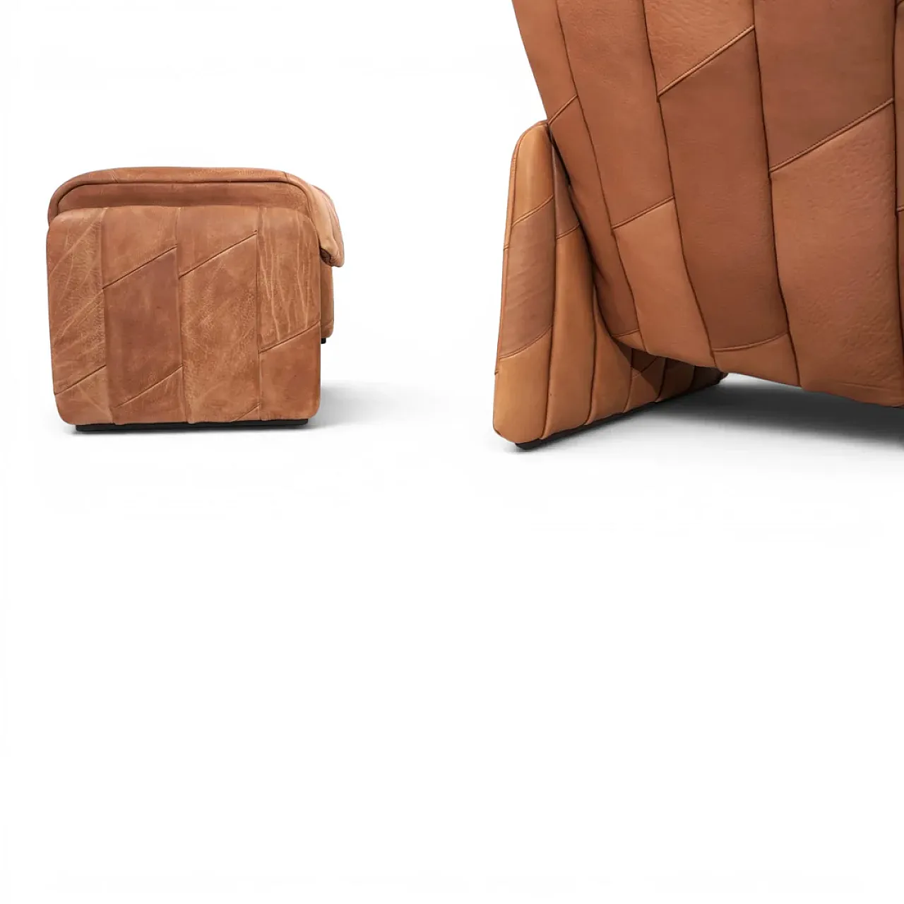 Sedia patchwork in pelle di bufalo De Sede Ds 50 con pouf, anni '70 10
