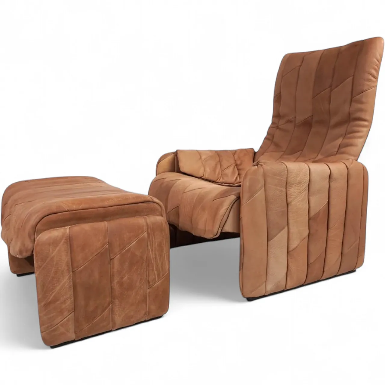 Sedia patchwork in pelle di bufalo De Sede Ds 50 con pouf, anni '70 17