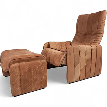 Sedia patchwork in pelle di bufalo De Sede Ds 50 con pouf, anni '70