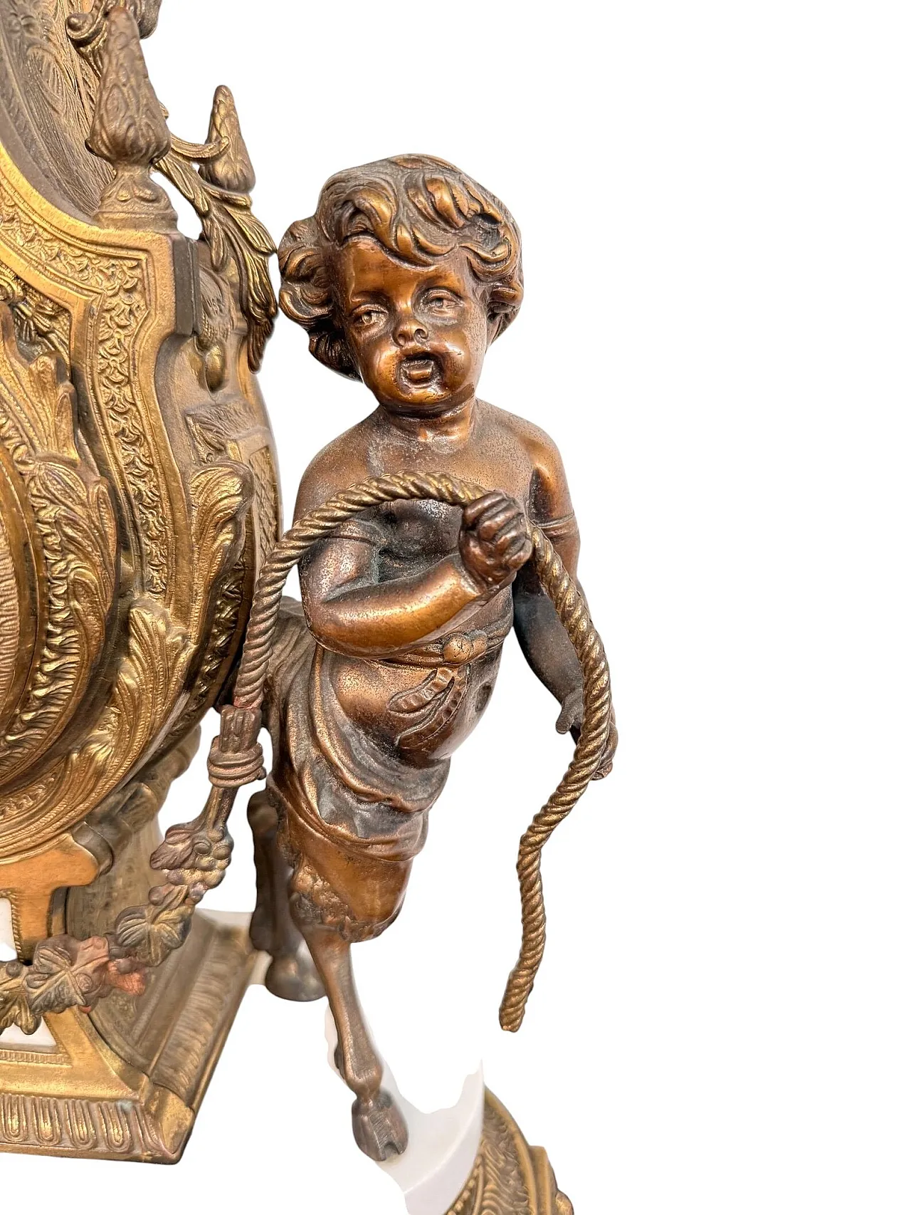 Triptych clock and candelabra in gilded bronze and marble,20th century 5