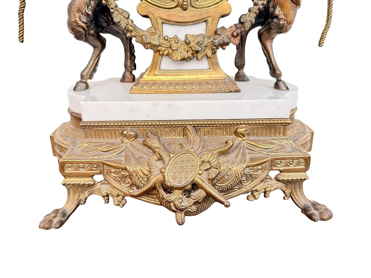 Triptych clock and candelabra in gilded bronze and marble,20th century 6