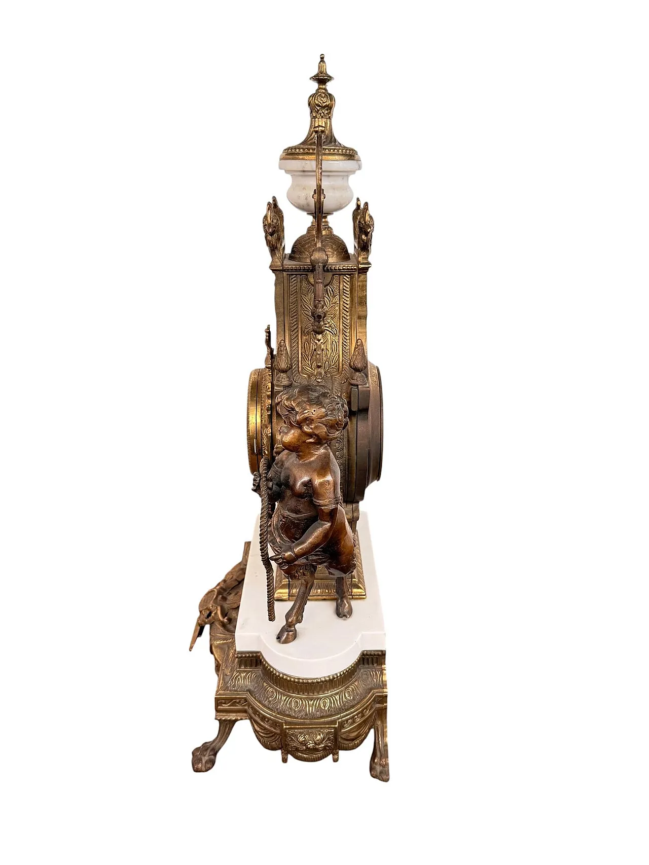 Triptych clock and candelabra in gilded bronze and marble,20th century 8