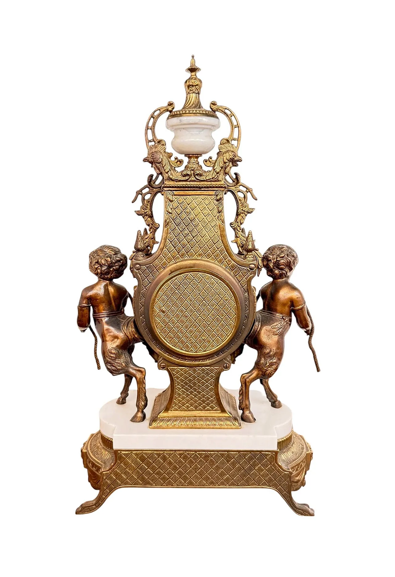 Triptych clock and candelabra in gilded bronze and marble,20th century 9