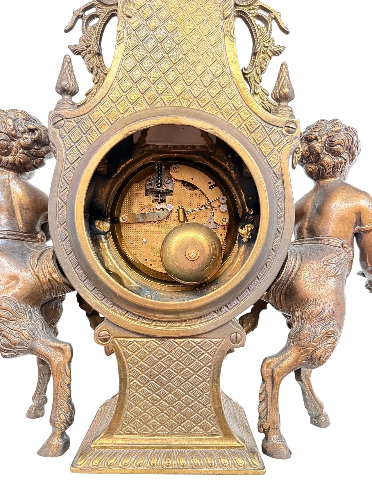 Triptych clock and candelabra in gilded bronze and marble,20th century 10
