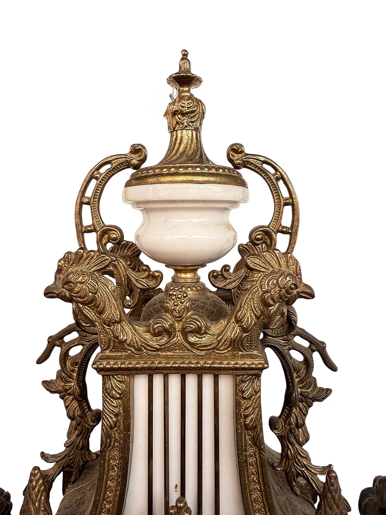 Triptych clock and candelabra in gilded bronze and marble,20th century 11