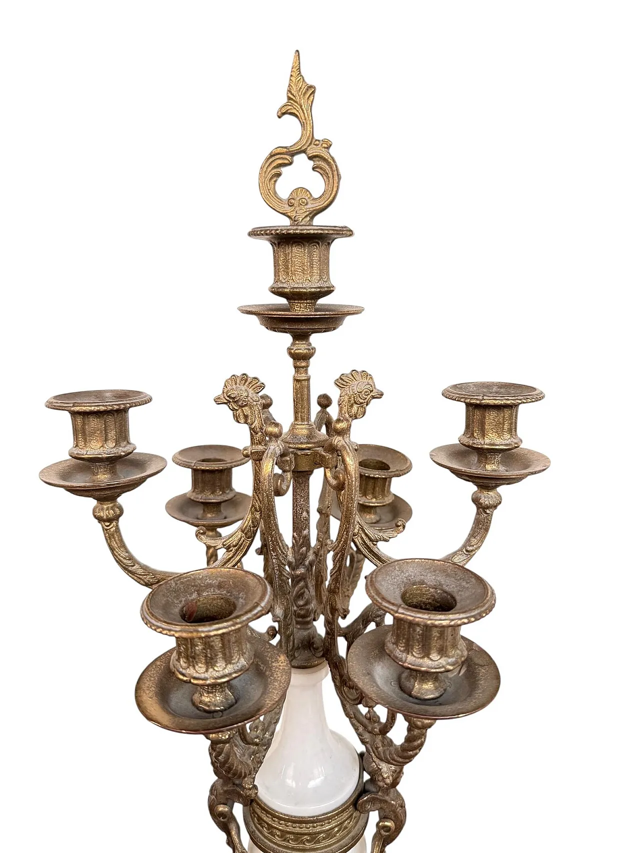 Triptych clock and candelabra in gilded bronze and marble,20th century 13