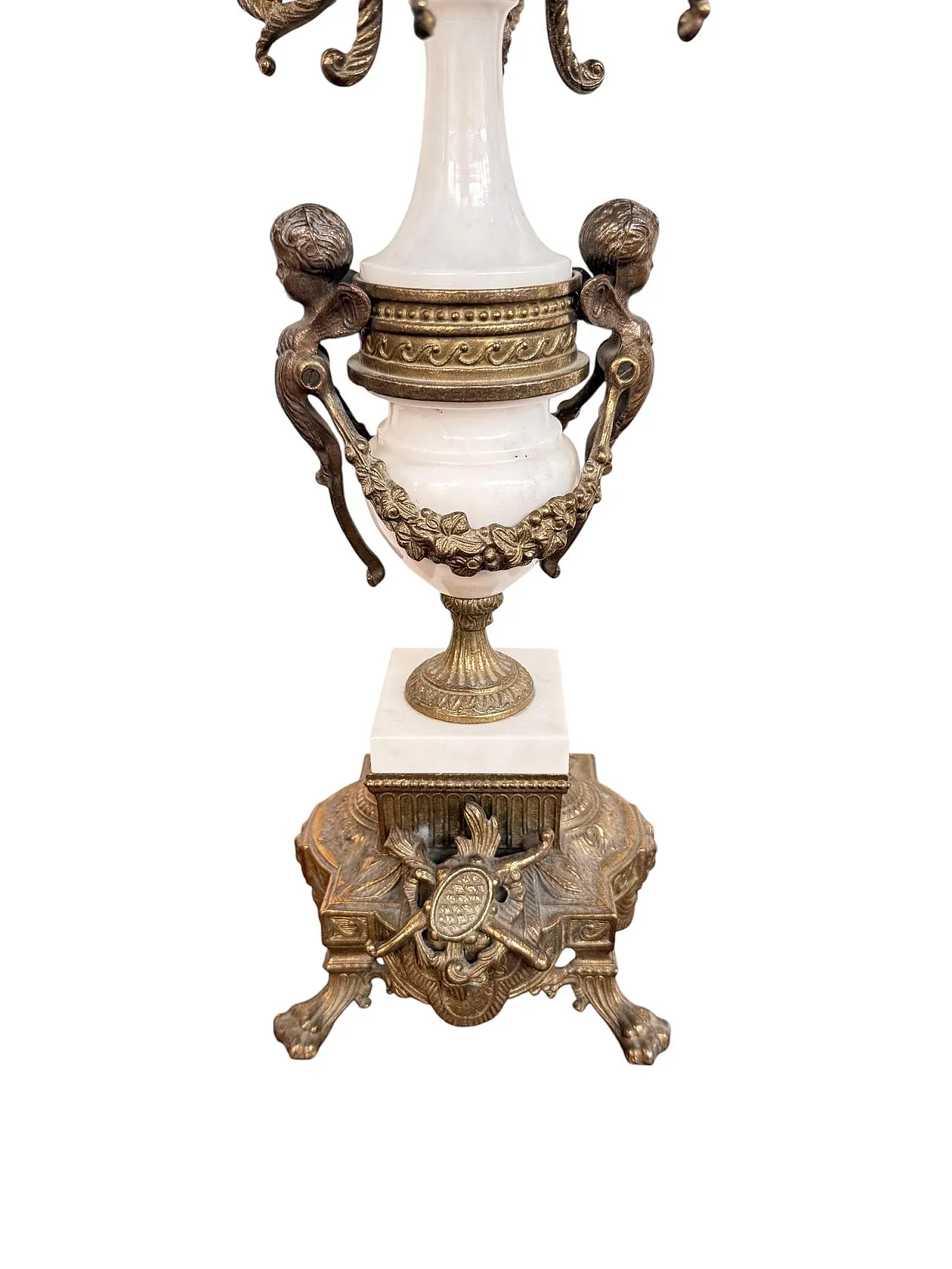 Triptych clock and candelabra in gilded bronze and marble,20th century 14