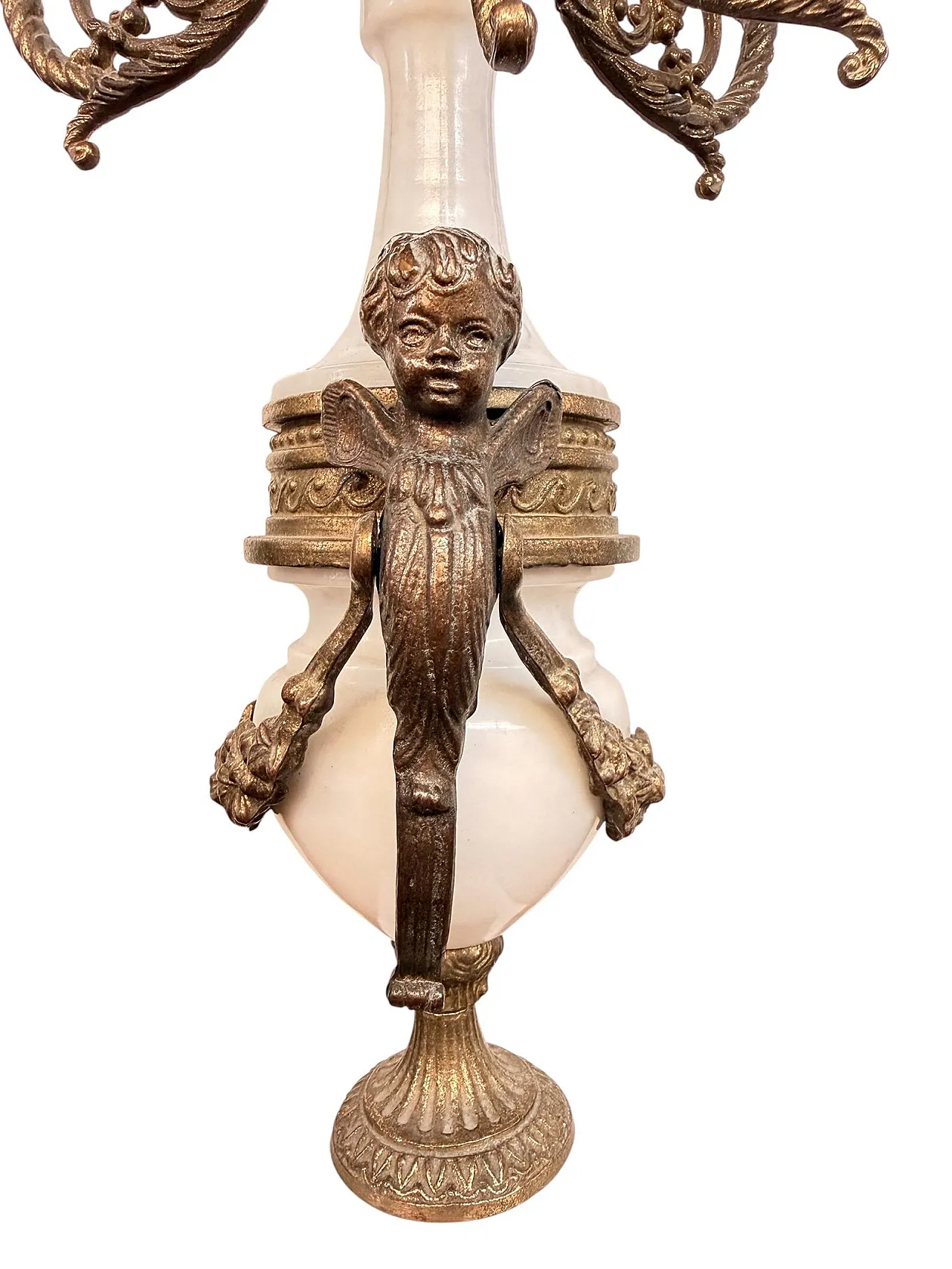 Triptych clock and candelabra in gilded bronze and marble,20th century 15