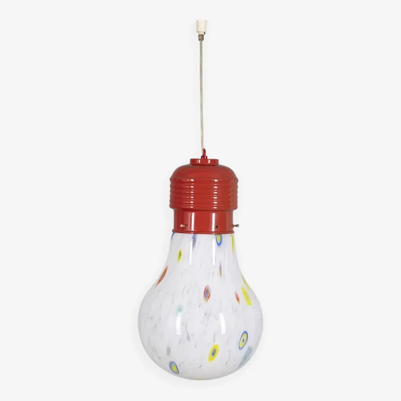 Lampadario con lampadina in vetro decorata, anni '80 1