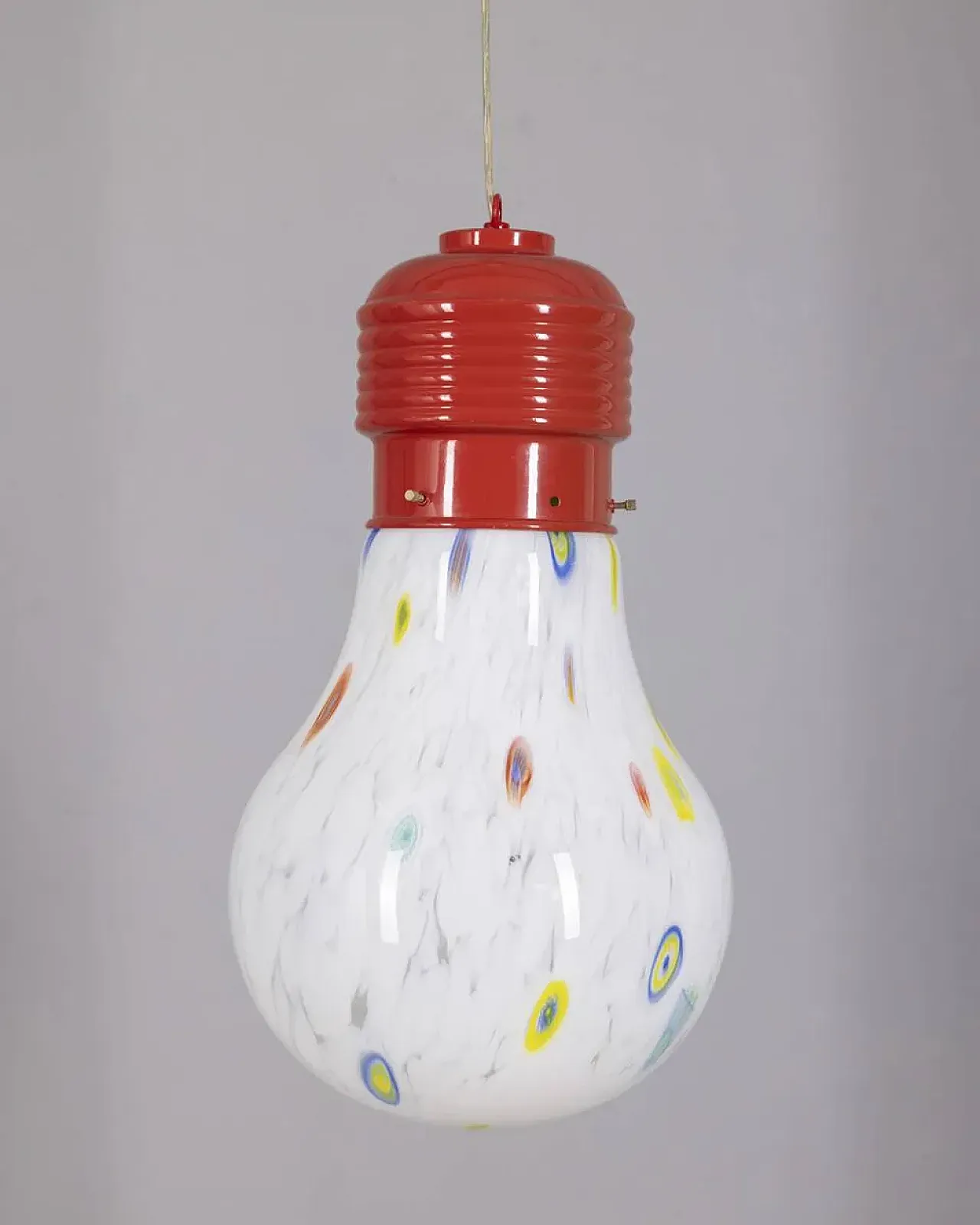 Lampadario con lampadina in vetro decorata, anni '80 2