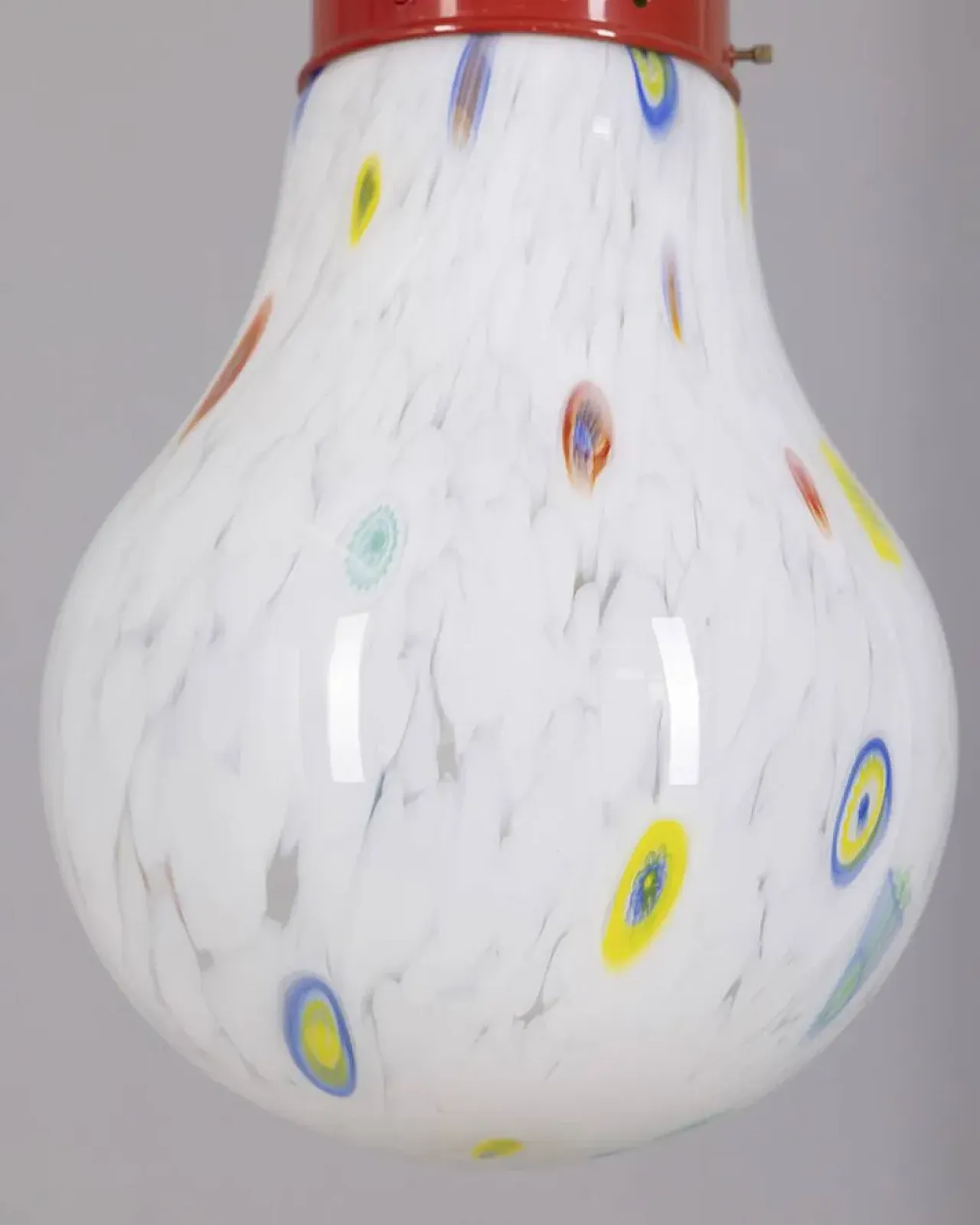 Lampadario con lampadina in vetro decorata, anni '80 3