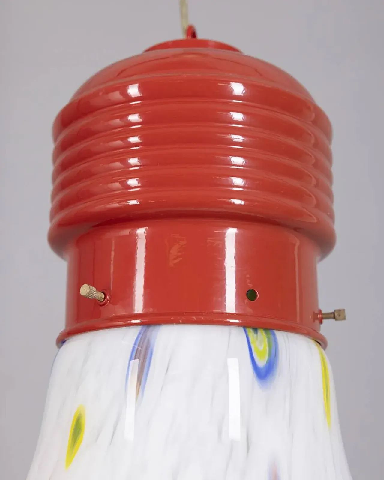 Lampadario con lampadina in vetro decorata, anni '80 4