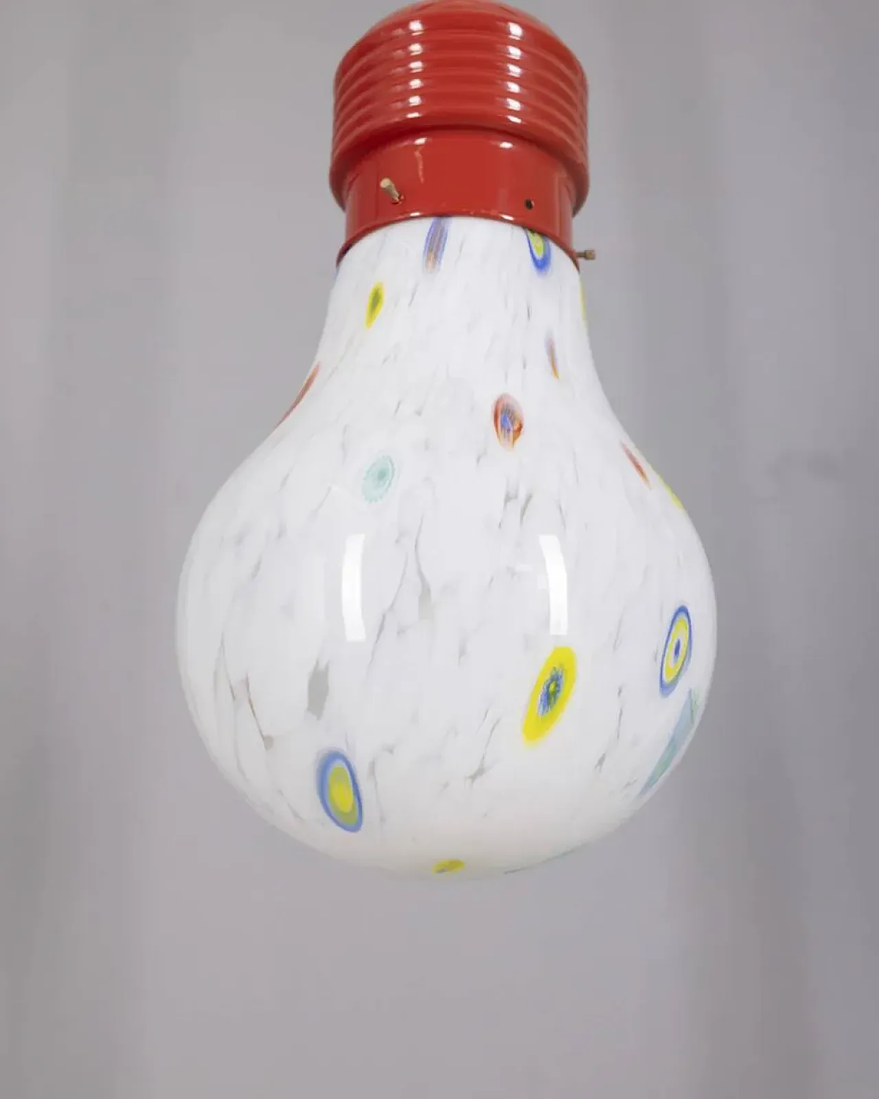Lampadario con lampadina in vetro decorata, anni '80 8