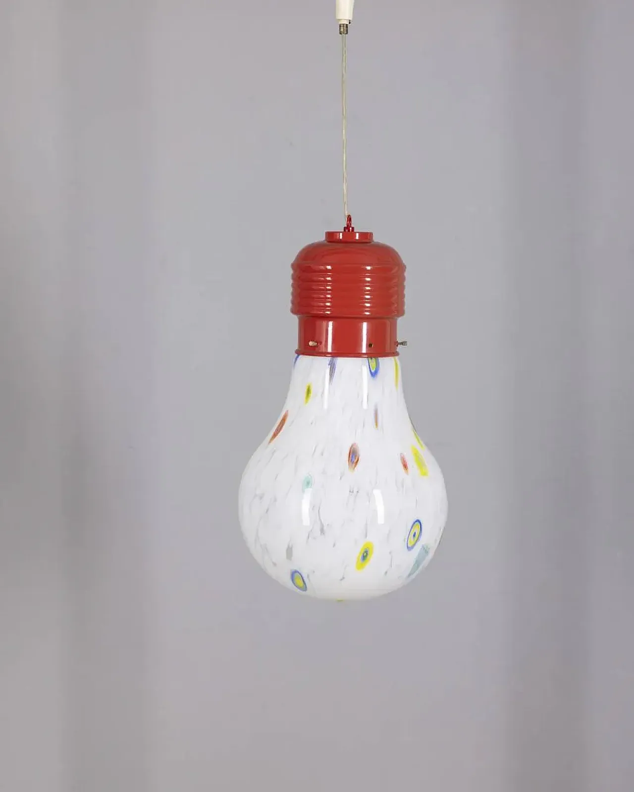 Lampadario con lampadina in vetro decorata, anni '80 9
