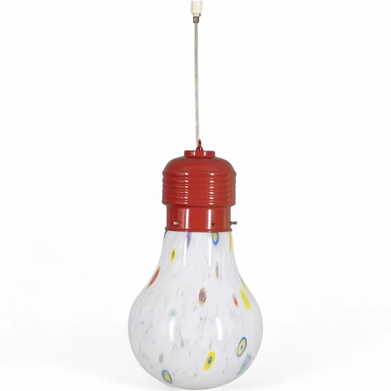 Lampadario con lampadina in vetro decorata, anni '80 10
