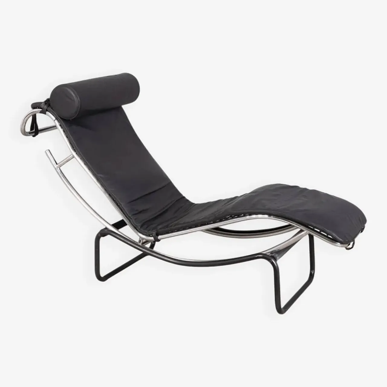 Chaise longue in metallo e pelle, anni '80 1