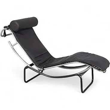 Chaise longue in metallo e pelle, anni '80