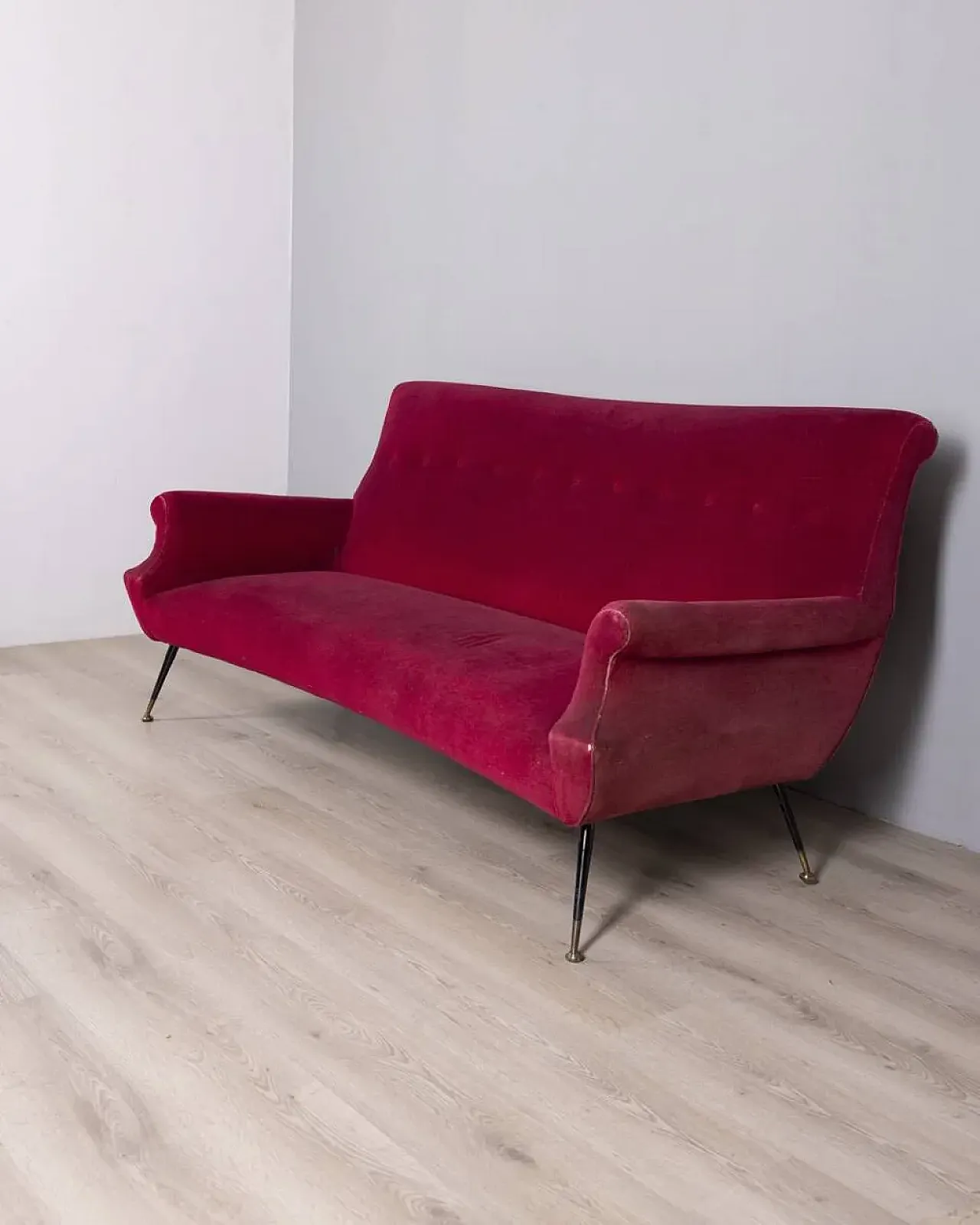 Red velvet sofa, 1950s 2