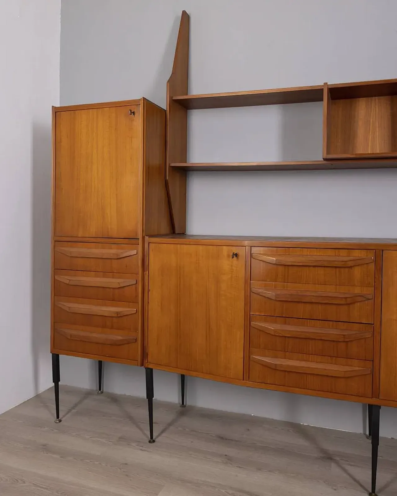Teak sideboard with wall-mounted system, 1960s 10