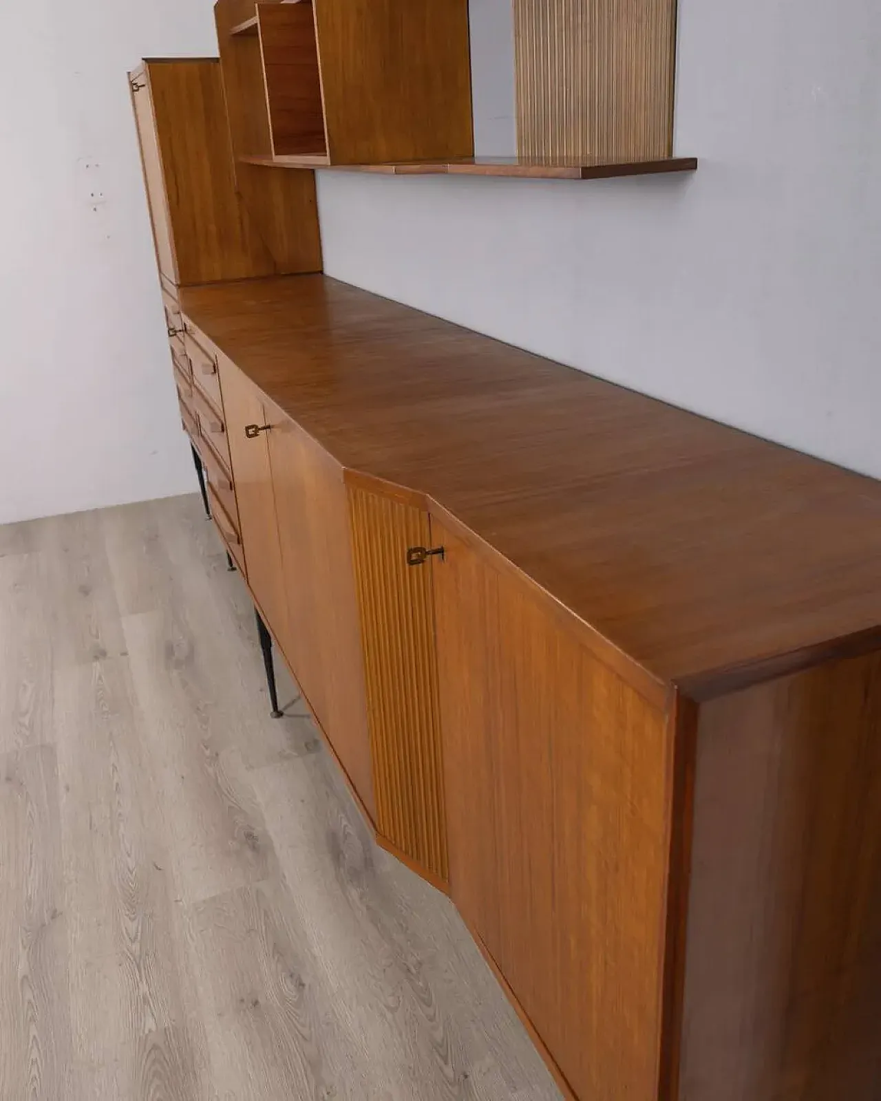 Teak sideboard with wall-mounted system, 1960s 12