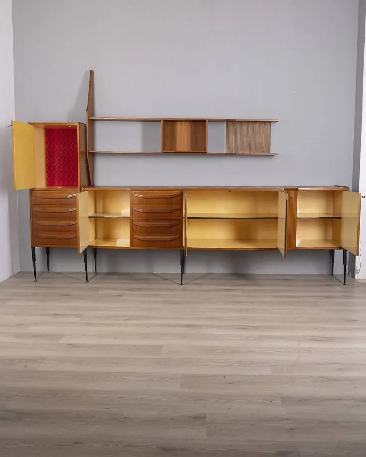 Teak sideboard with wall-mounted system, 1960s 23