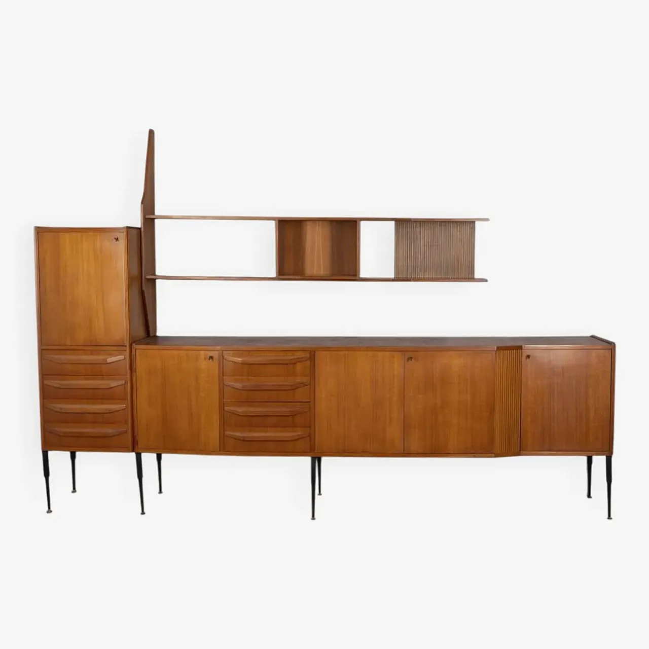 Teak sideboard with wall-mounted system, 1960s 31