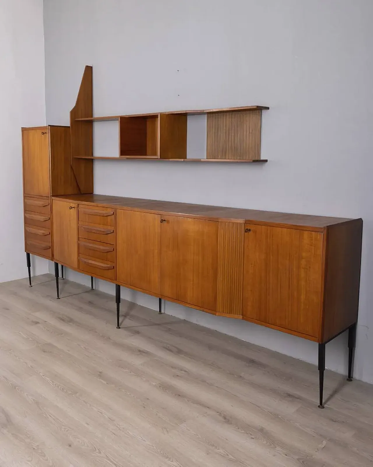 Teak sideboard with wall-mounted system, 1960s 32