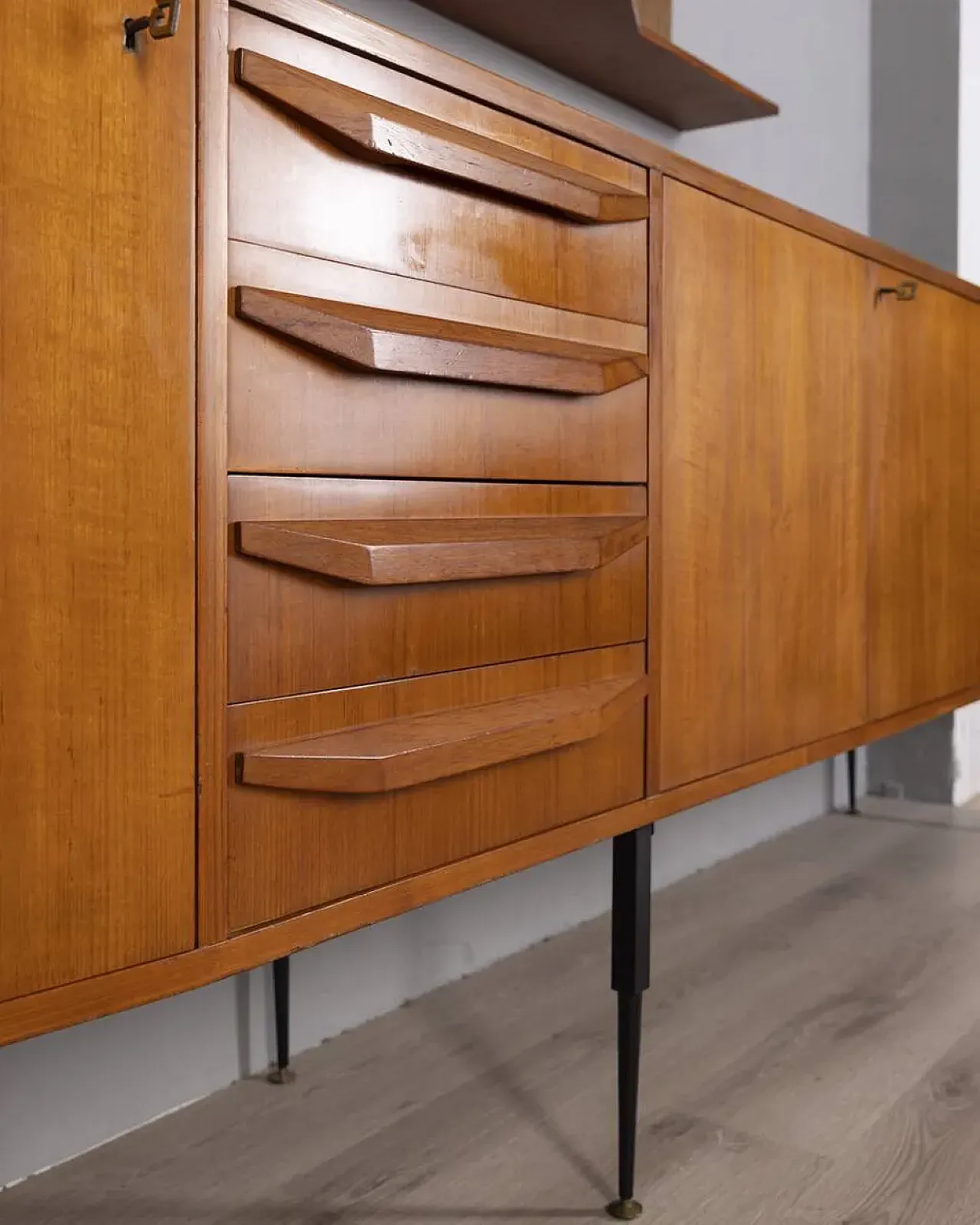 Teak sideboard with wall-mounted system, 1960s 48