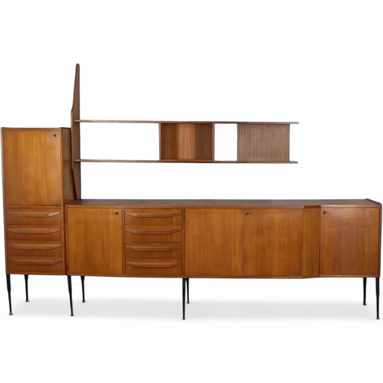 Teak sideboard with wall-mounted system, 1960s 52