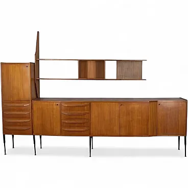 Teak sideboard with wall-mounted system, 1960s